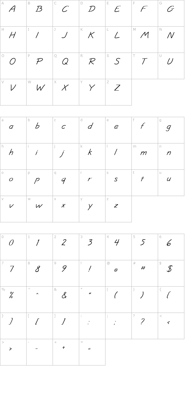 JottFLF-Italic character map