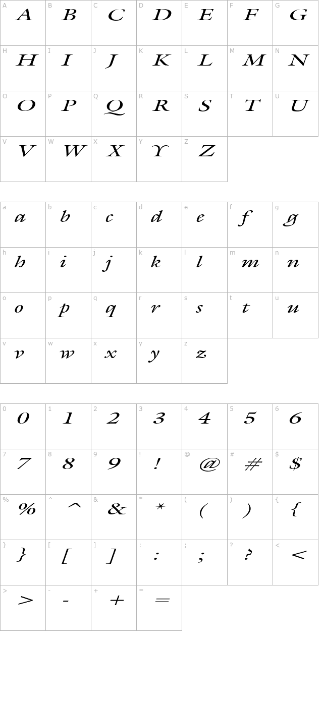 joulliardextended-italic character map