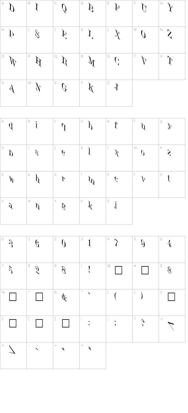 Jumble Italic character map