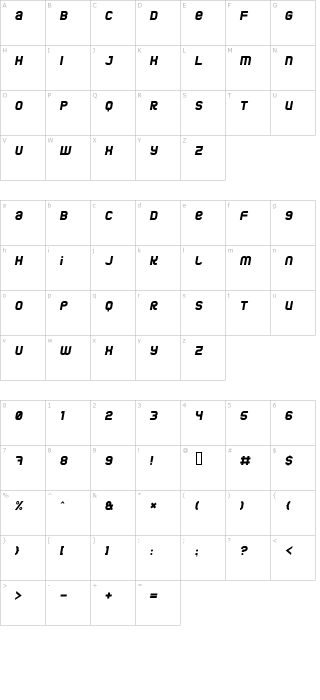 jumbo-italic character map