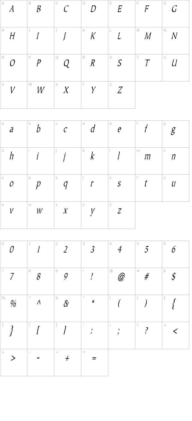 JusticeSystemCondensed Italic character map