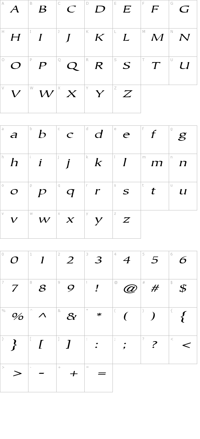 JusticeSystemExtended Italic character map