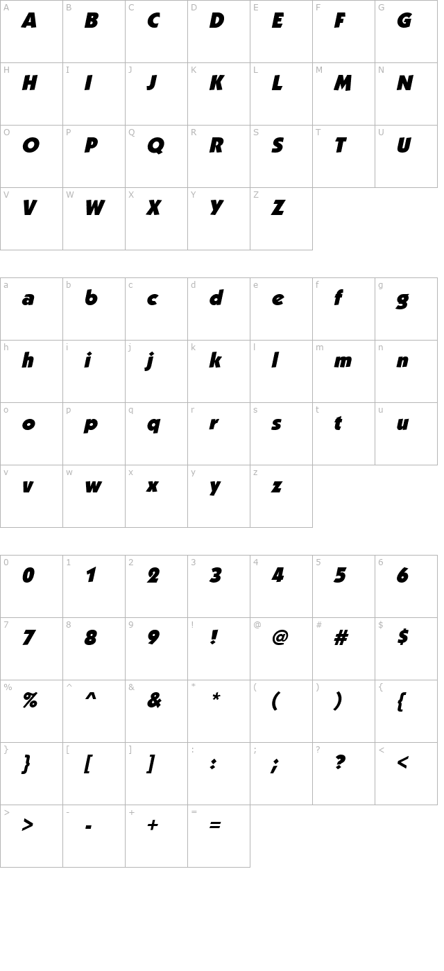 KabobBlack Italic character map