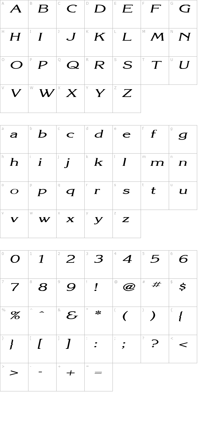 keira-extended-italic character map