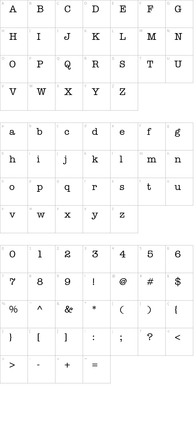 keyboard-ssi-medium character map