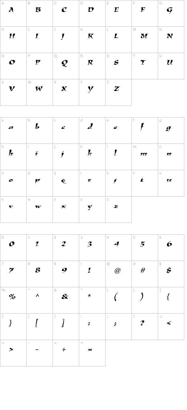 KigaliLx-Italic character map