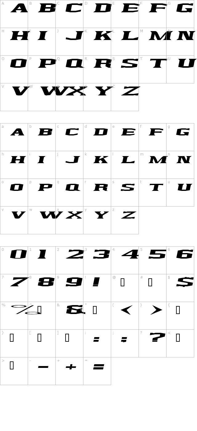 Kingfresh Italic character map