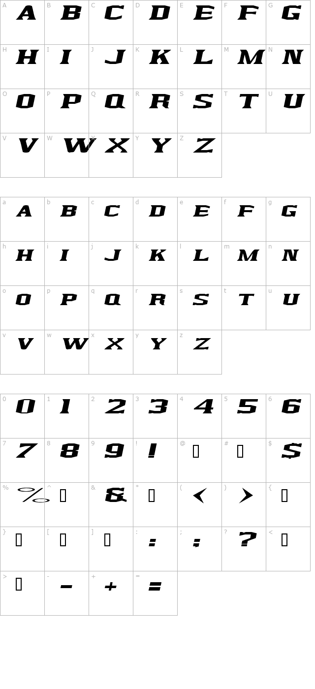 KingfreshCondensed Italic character map