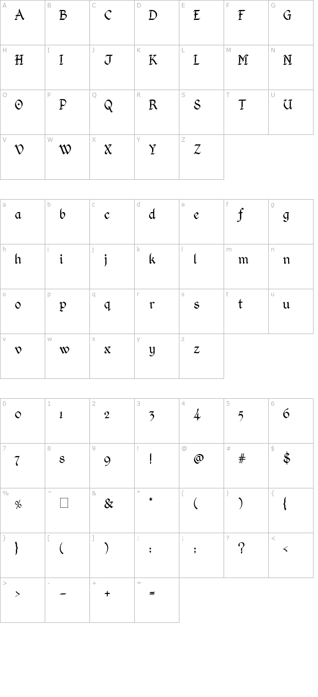 kingthings-calligraphica-light character map