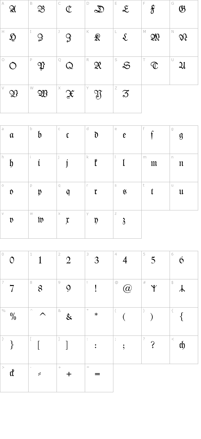 Kleist-FrakturZierbuchstaben character map