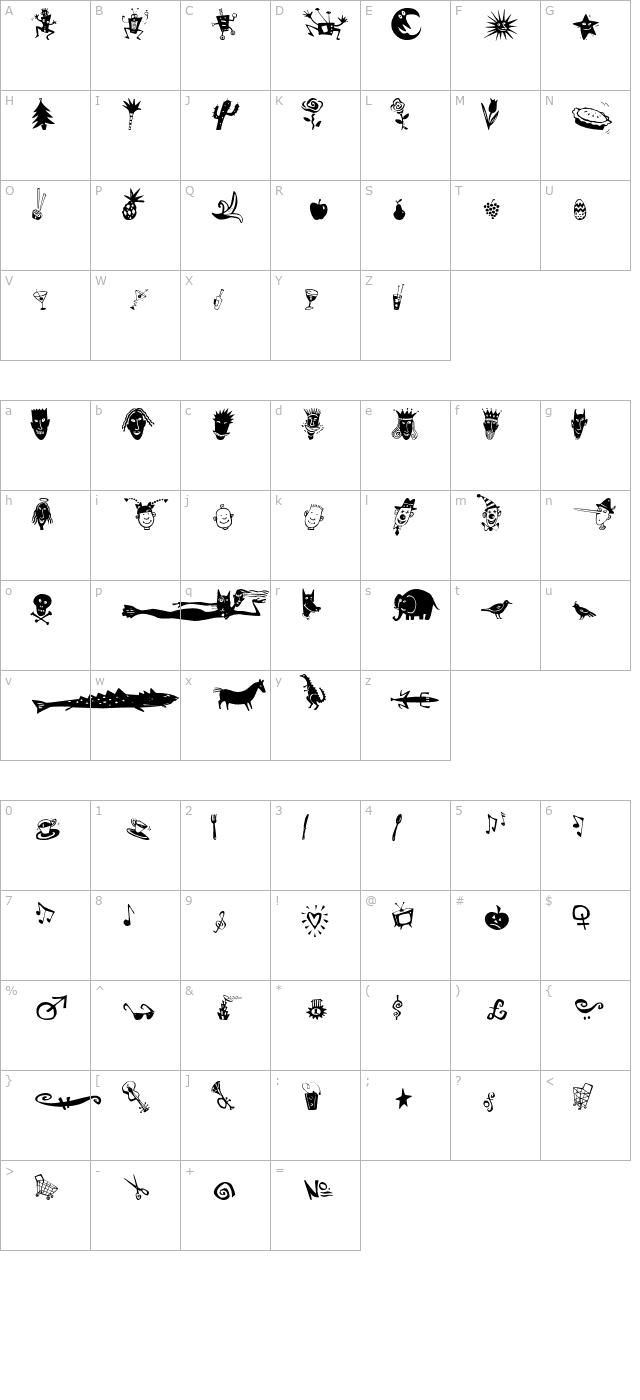 klunderscript-kreatures character map