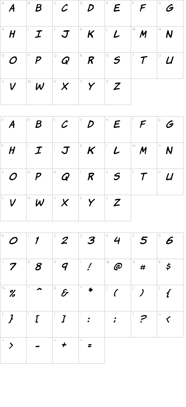 komika-hand-italic character map