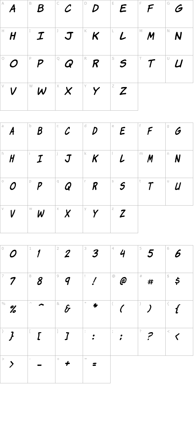 Komika Jam Italic character map