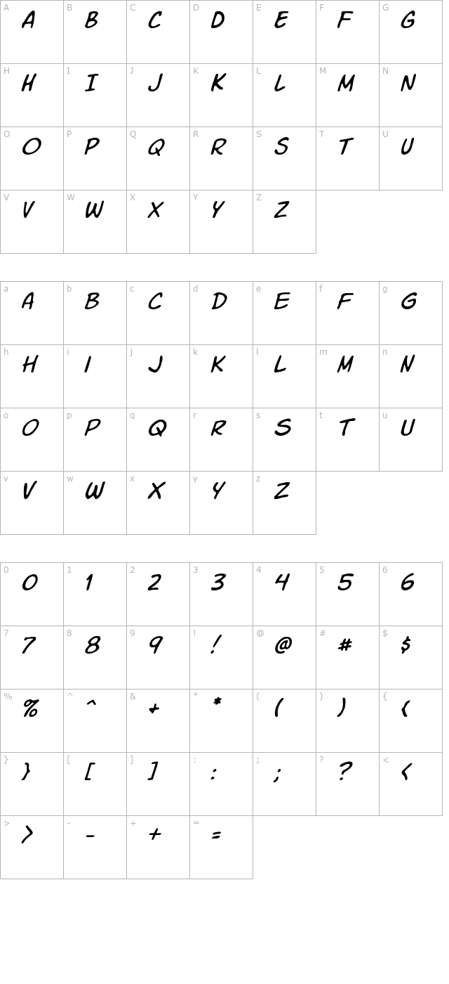 Komika Slim Italic character map