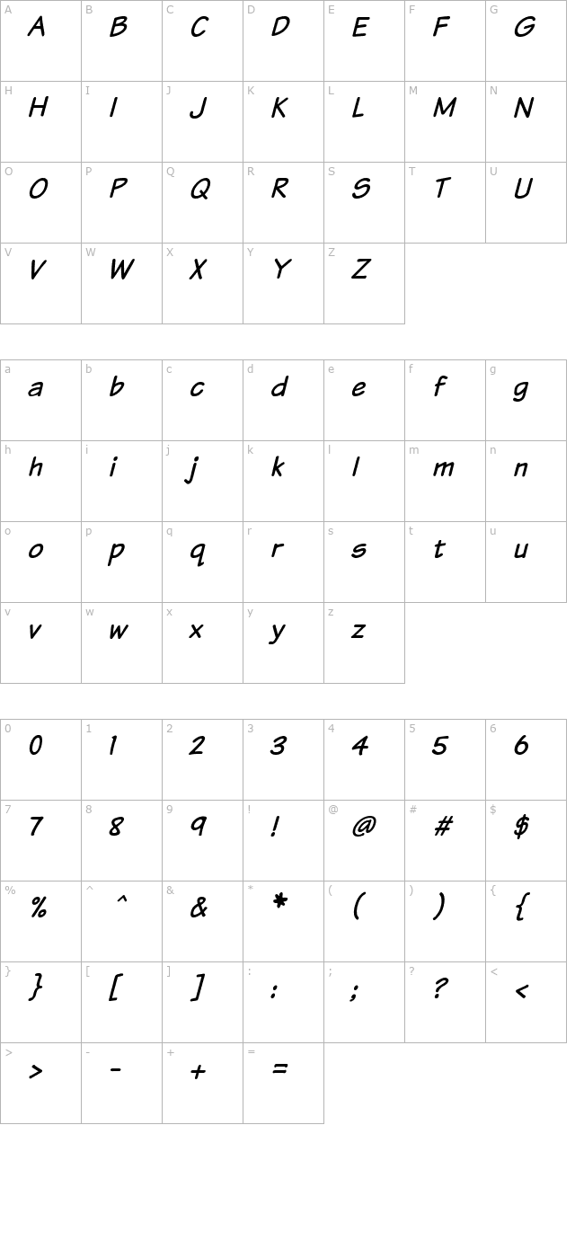 komika-text-italic character map