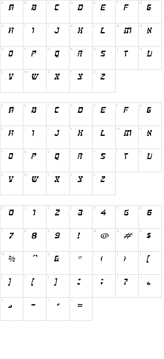 kosher-extended-italic character map