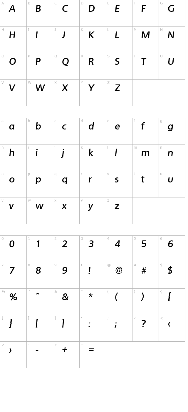LarryBecker Bold Italic character map