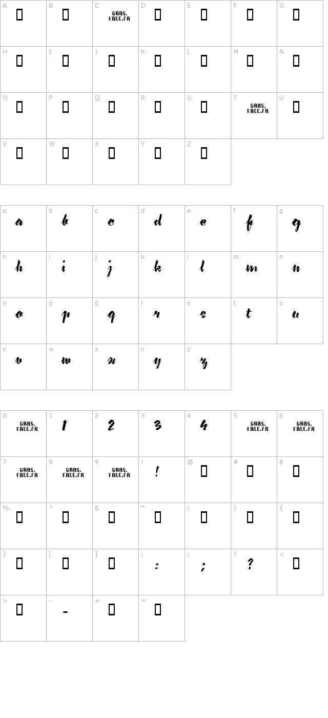 lavomatic script character map