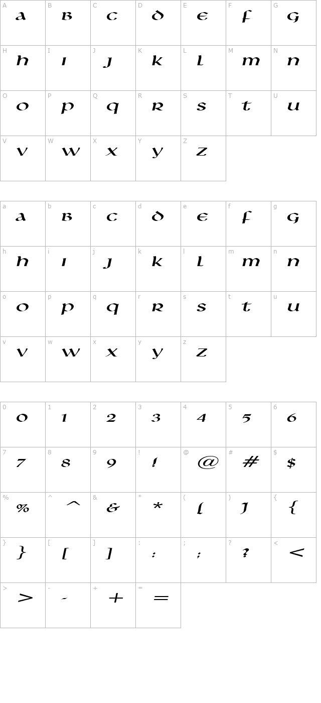 Leo Extended Italic character map