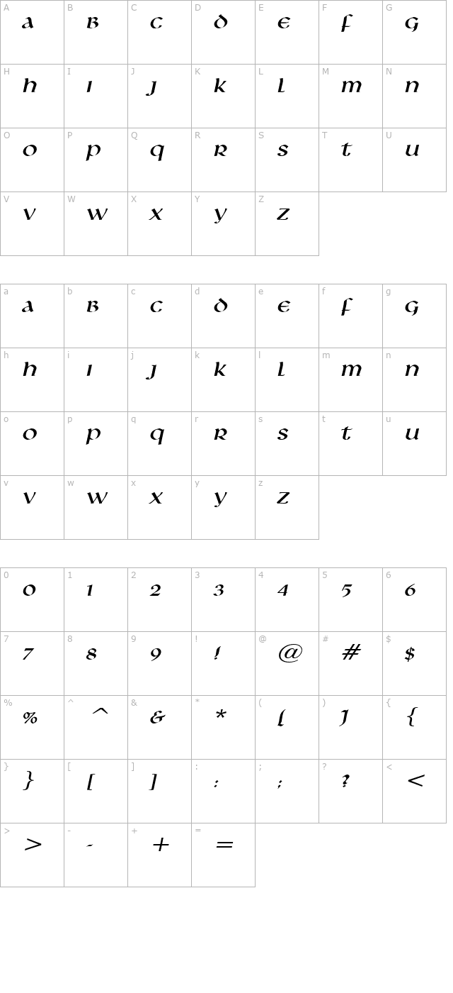 Leo Wide Italic character map