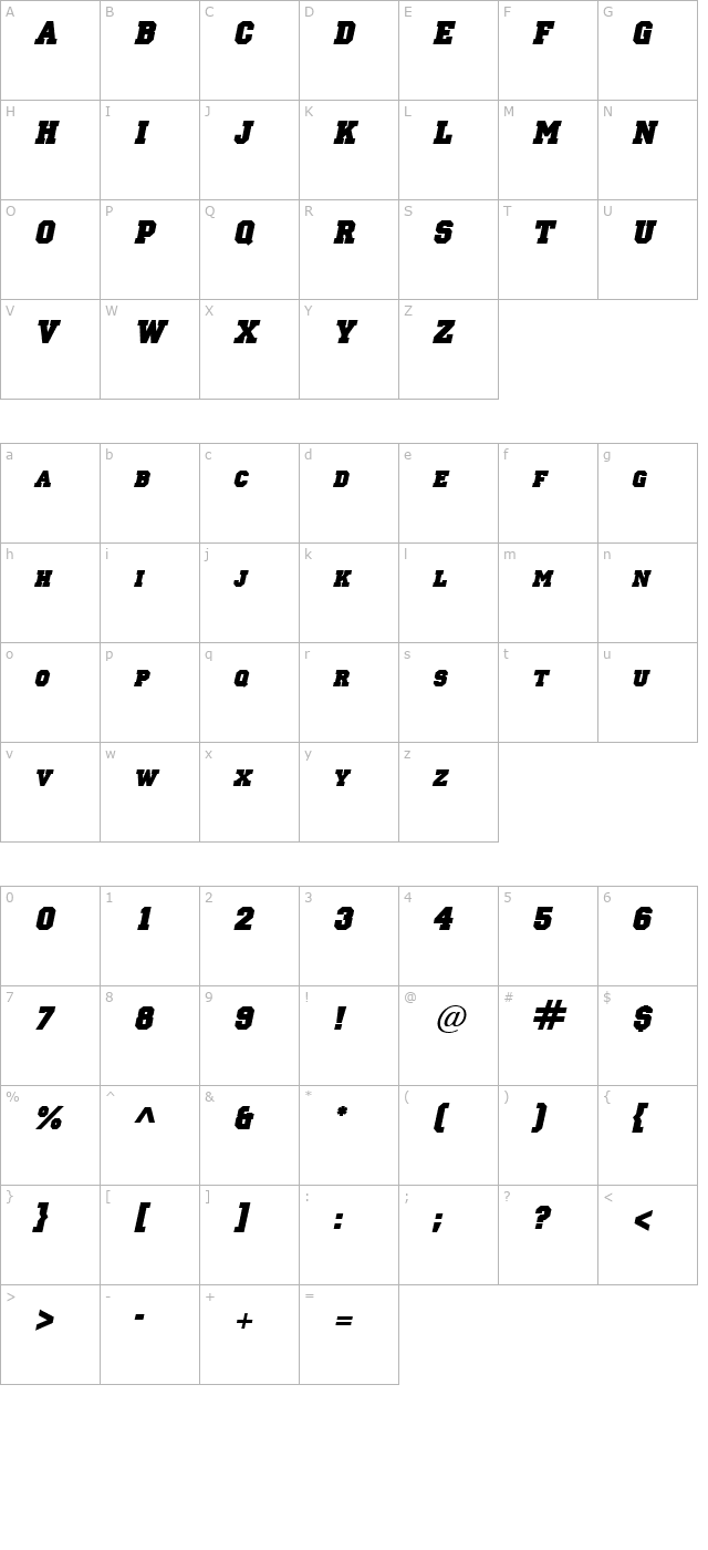 LettermanSolid Italic character map