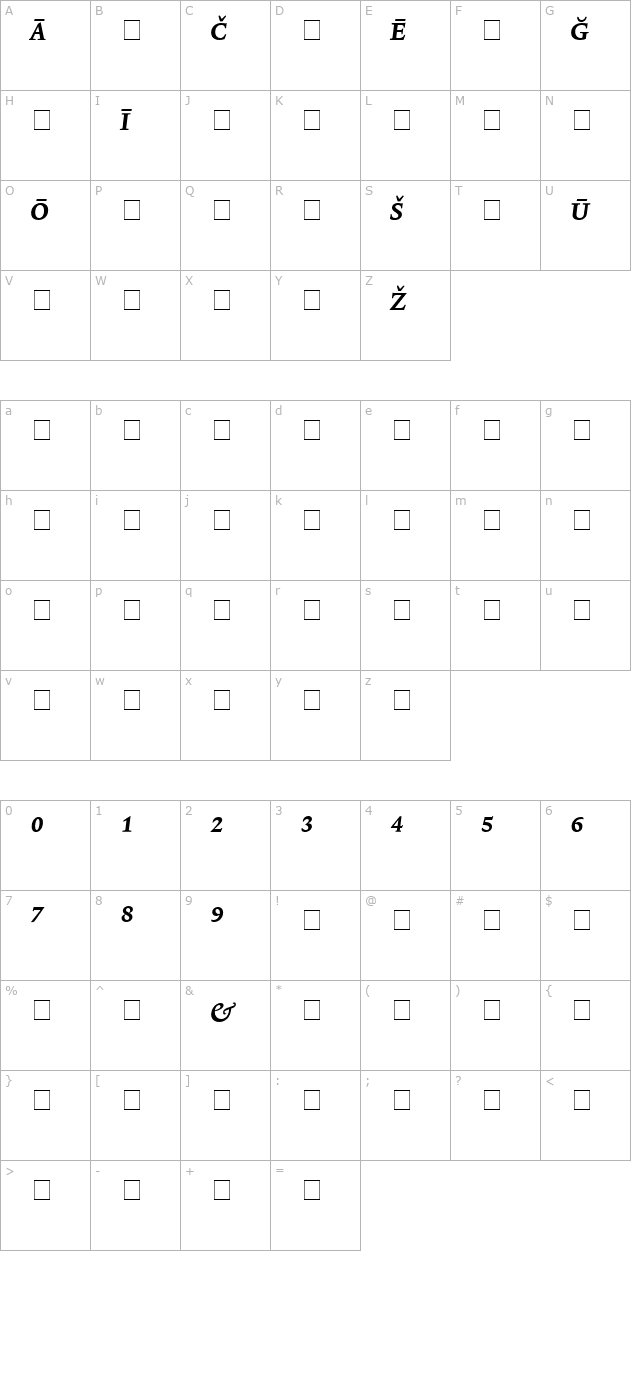 Lexicon No1 Italic C Pi character map