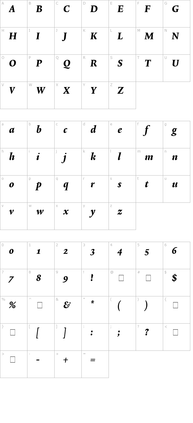 Lexicon No2 Italic E Med character map