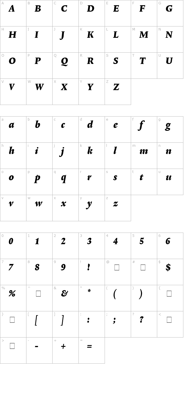 Lexicon No2 Italic F Tab character map