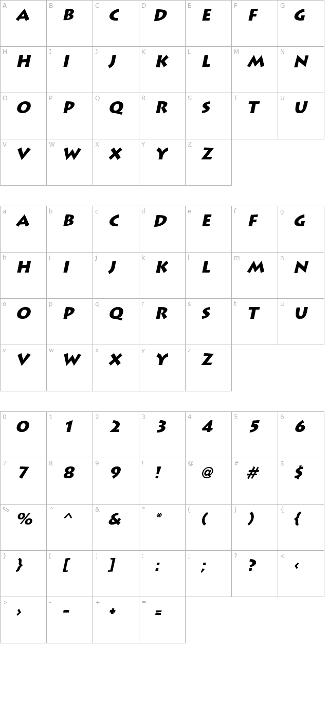 LiddieBlack Italic character map