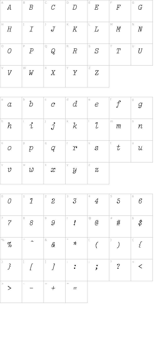 LightItalic-Light-Italic character map