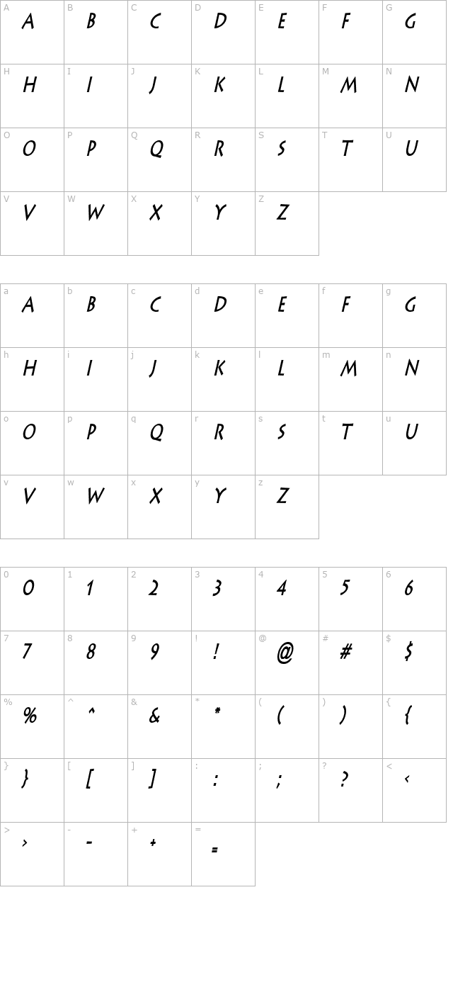 liste-thin-bold-italic character map