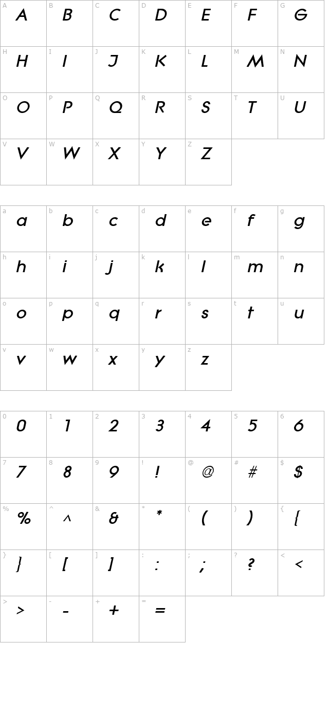 litheextrabold-italic character map