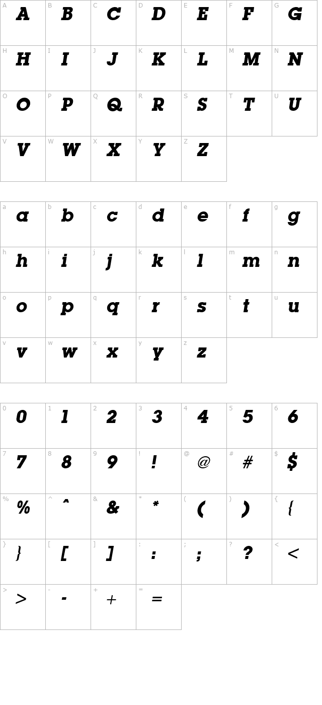 Lubalin Graph Bold Italic character map