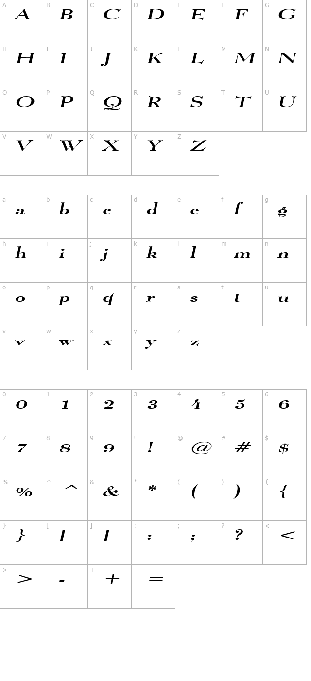 luciano-extended-italic character map