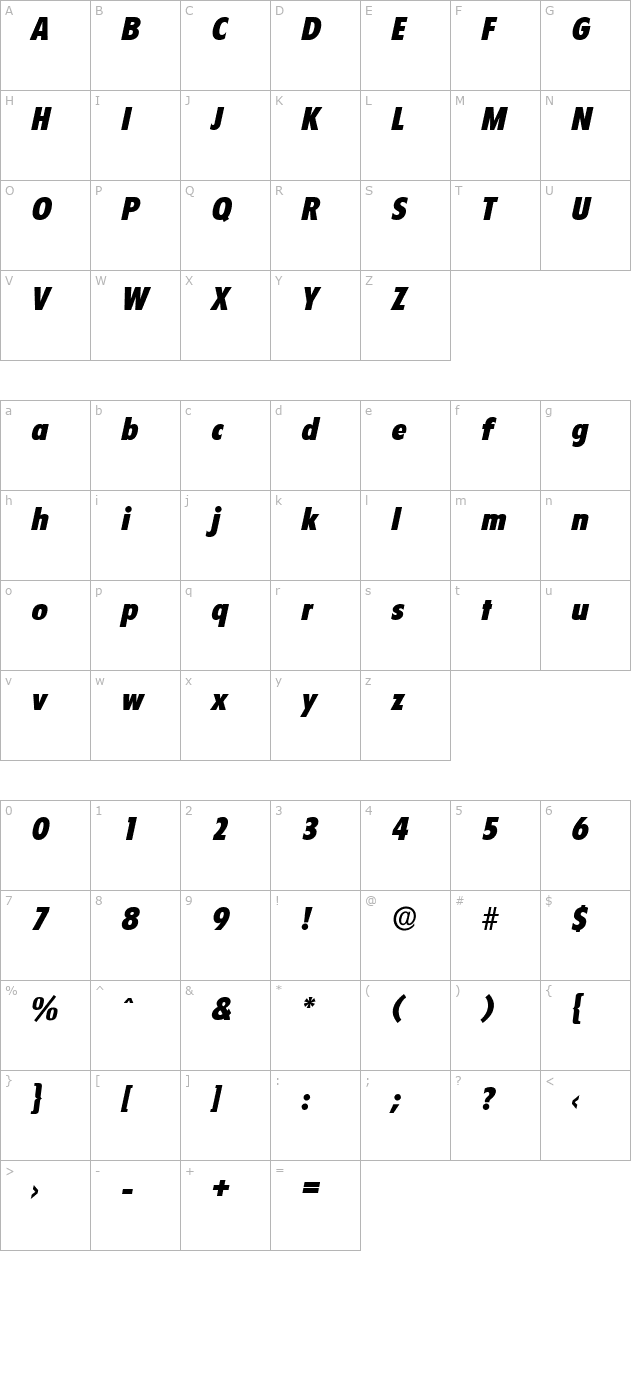 LuisBecker-Heavy Italic character map