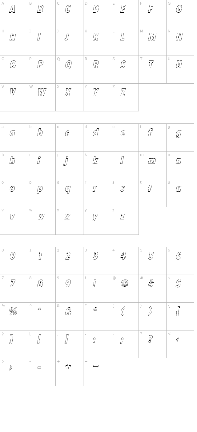 LuisBeckerOutline-ExtraBold-Italic character map