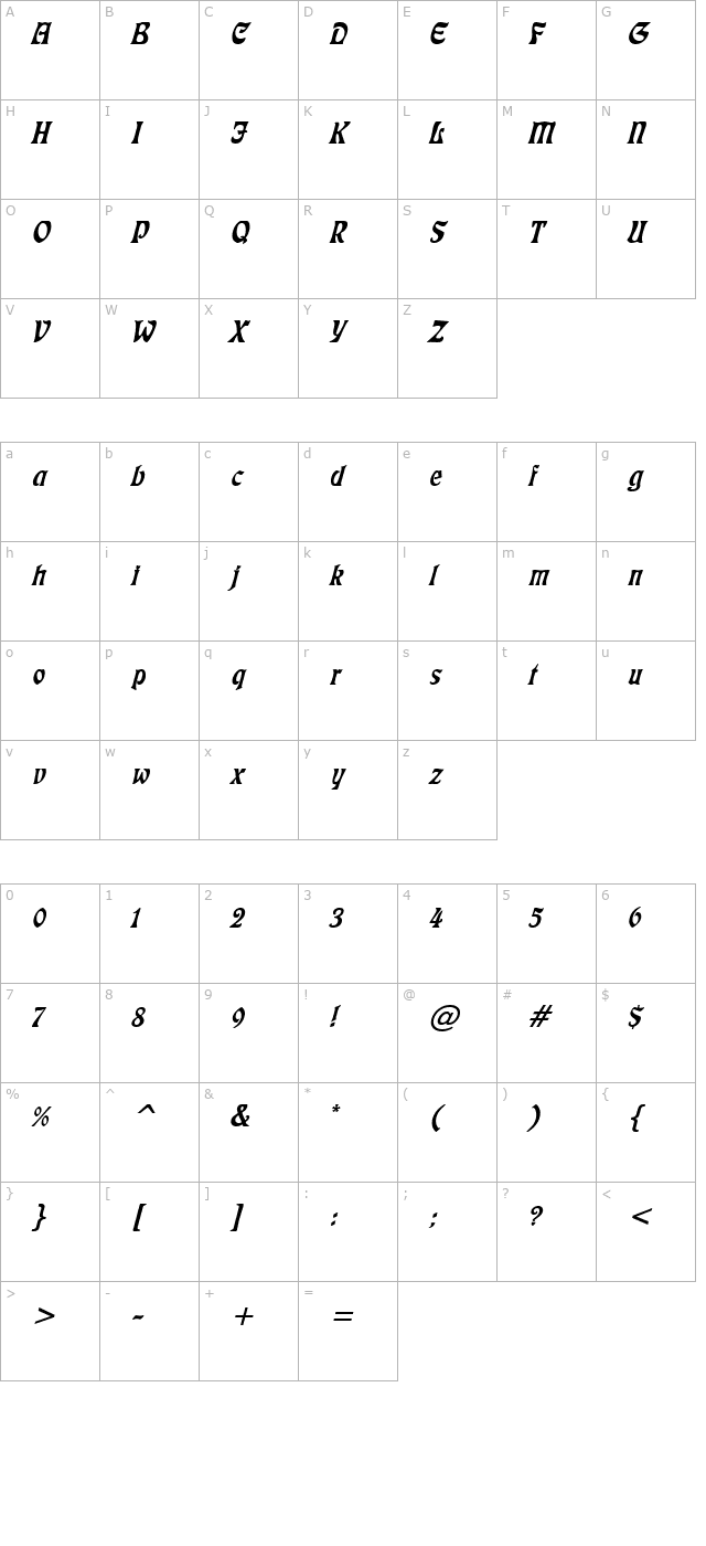 Lushlife Italic character map