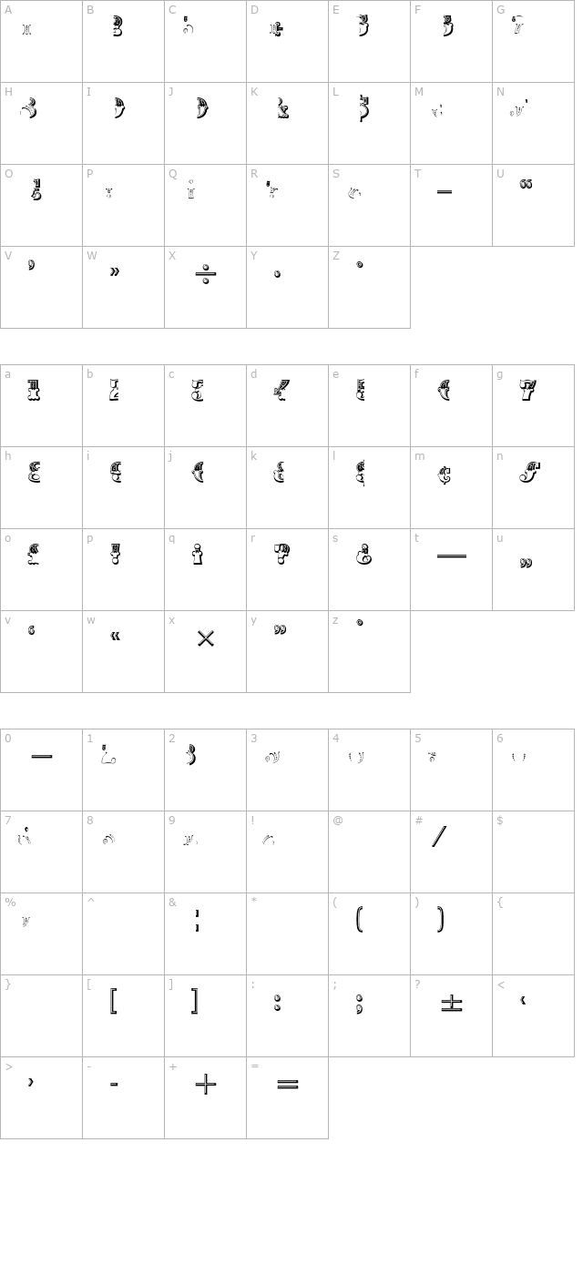 madame-numericals character map