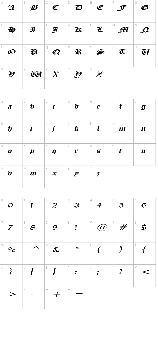 manuscriptextended-italic character map