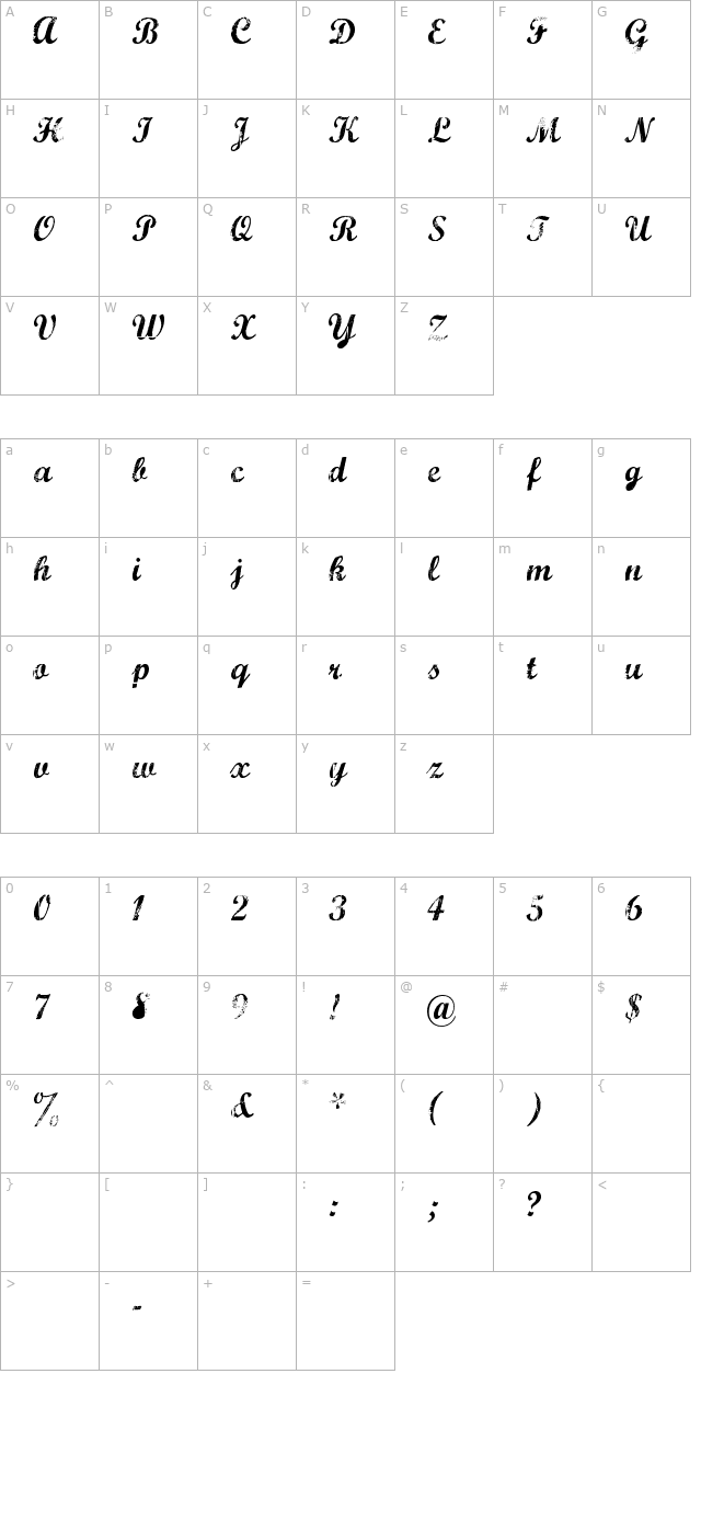 marcelle-script character map