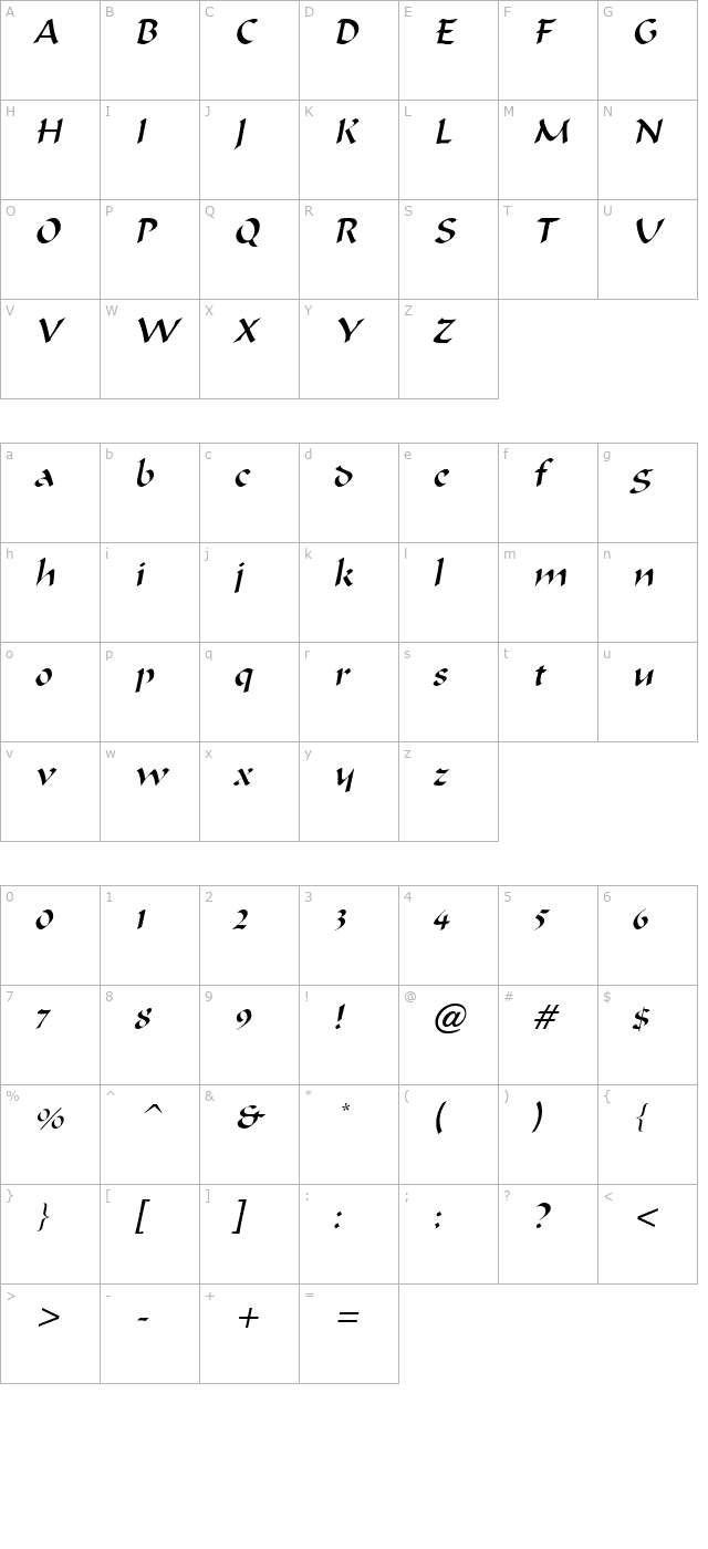 marlin-thin-italic character map