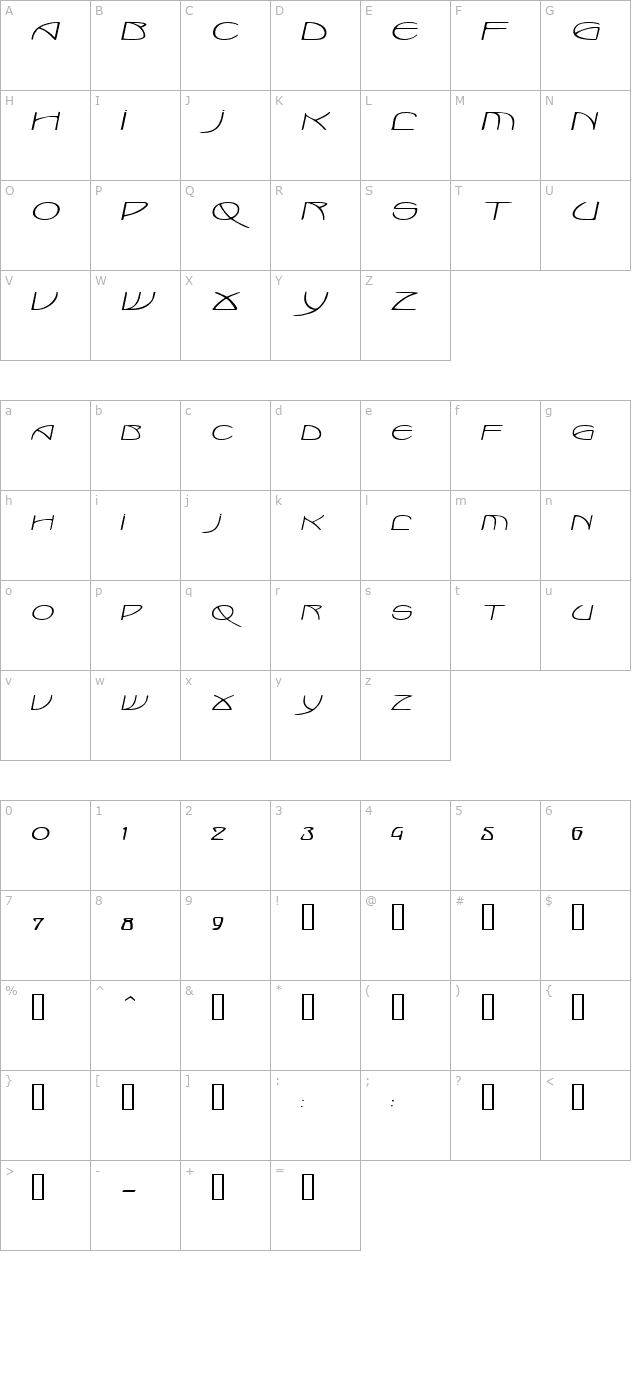 MarloweExtended Oblique character map