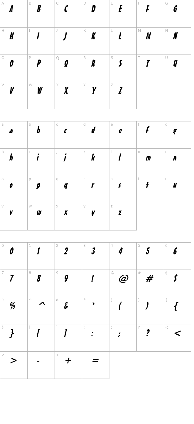 Massey Italic character map