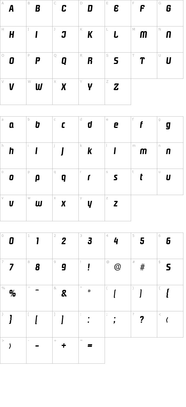 MaxBecker Bold Italic character map