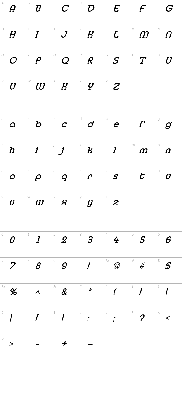 Medfly Bold Italic character map