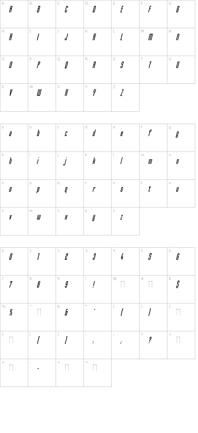 mekanik-italic-plain character map