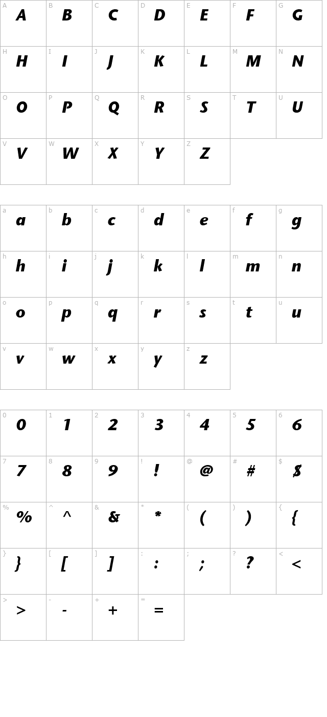 Mesouran Sans Black SSi Bold Italic character map