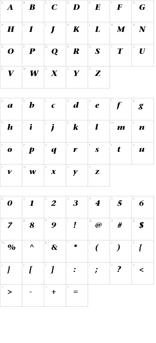 Mesouran Serif Black SSi Bold Italic character map