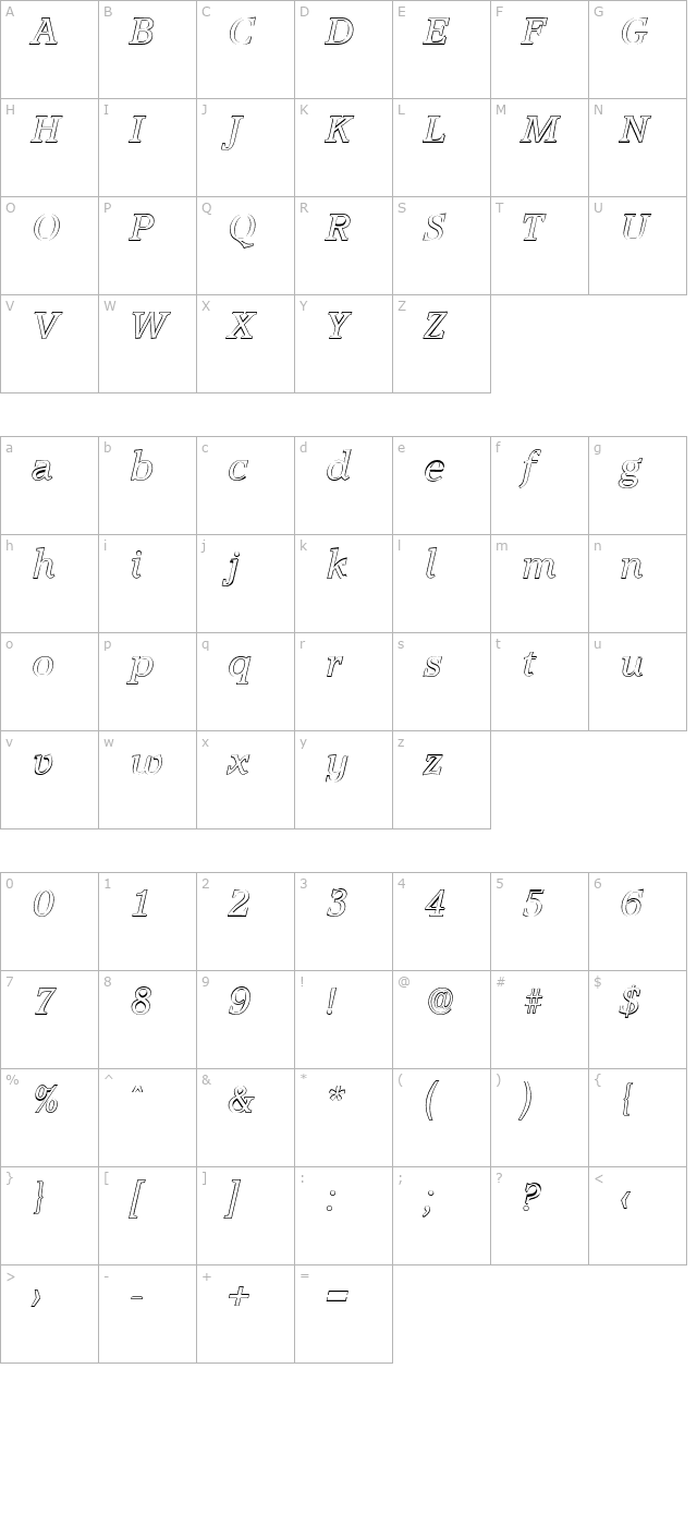 MichaelBeckerOutline Italic character map