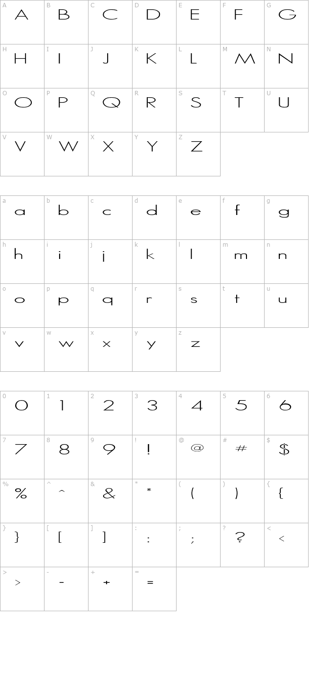 Micro-Serif character map